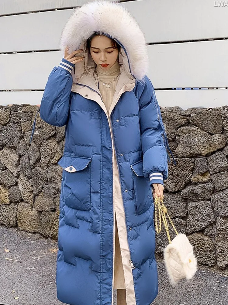 

TXii Fashion chubby girl down jacket women plus fat plus size hooded long knee 2023 new winter thick coat M-6XL