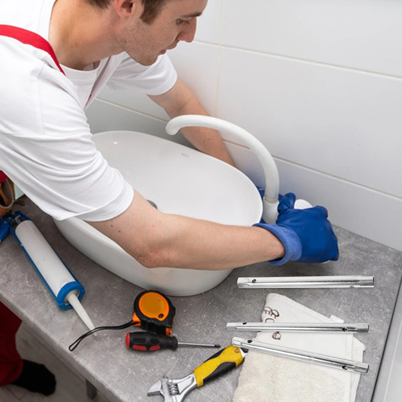 

3pcs Socket Wrench Set Dual-Ended Tap Spanner For Tightening Nuts Compact Plumbing Tool Bathroom Fixture Repair Small Wrench