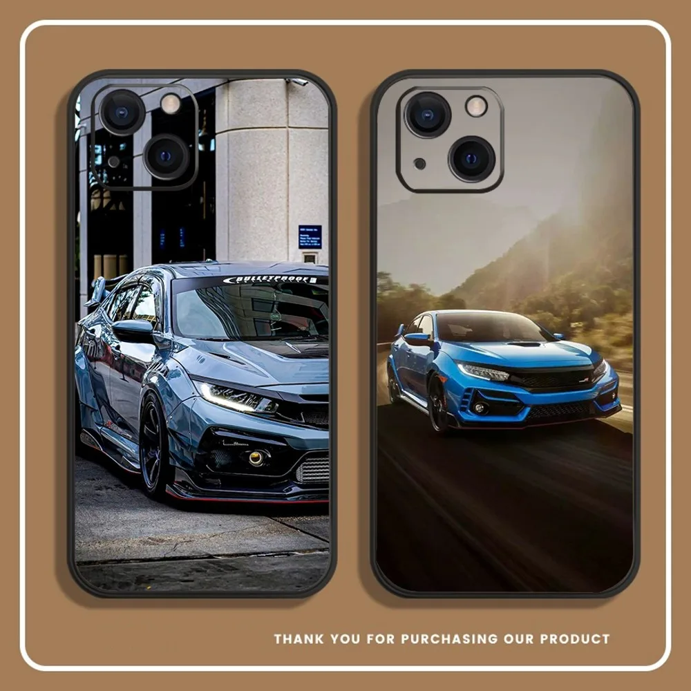 Sport Car T-Type R C-Civic  Phone Case For iPhone 14,13,12 Mini 11 Pro XR,X,XS,MAX 6S,7,8 Plus Silicone Cover Soft black