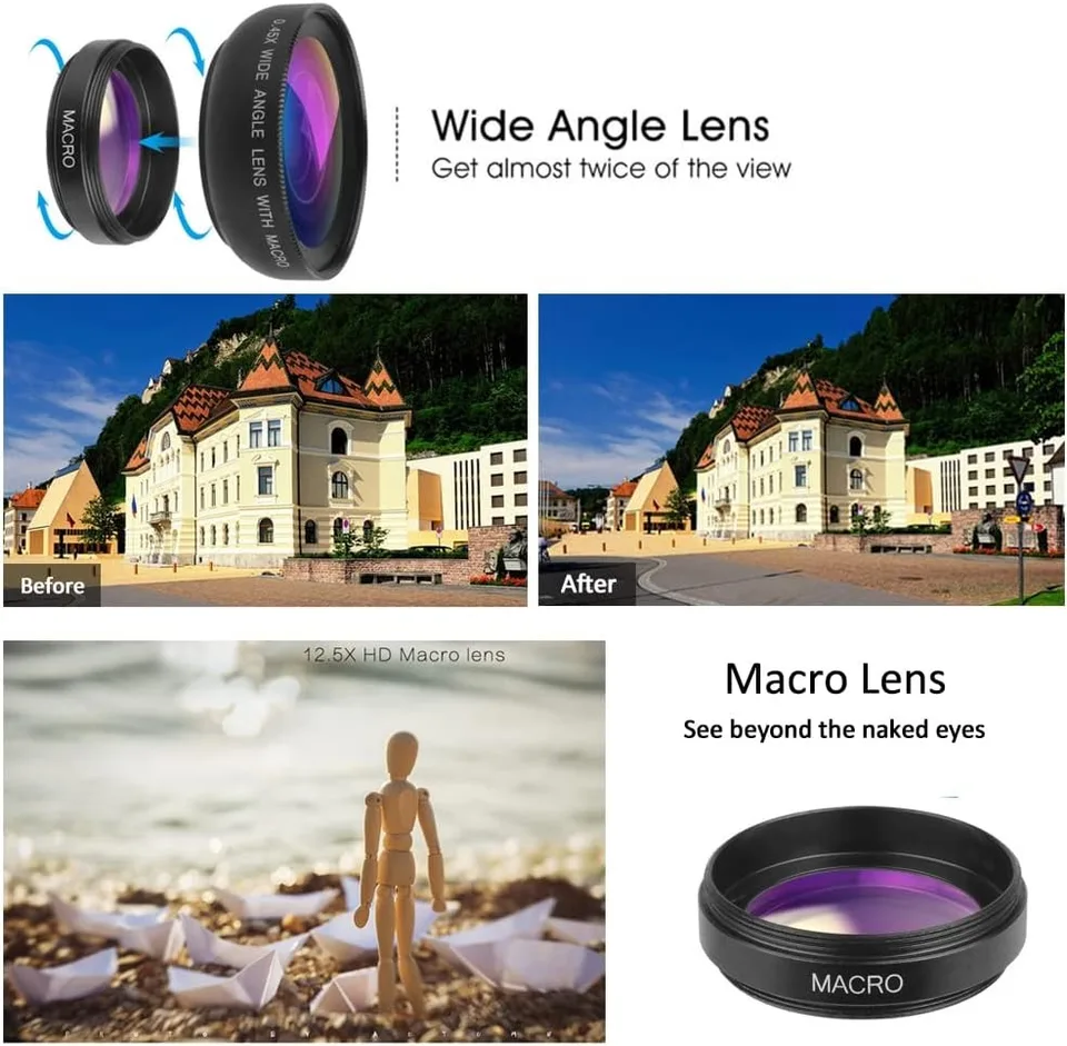 Clip Universal 2 en 1 Lente 37mm Profesional 0.45X Gran Angular y Macro HD para iPhone y Android Teléfonos Móviles 3
