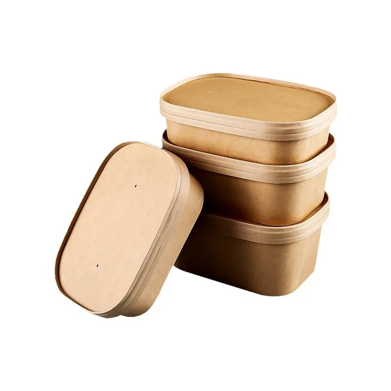 Custom Disposable Paper Bowls Kraft Paper Takeout Boxes Picnic Boxes Biodegradable Food Containers Salad Lunch Boxes Rectangular