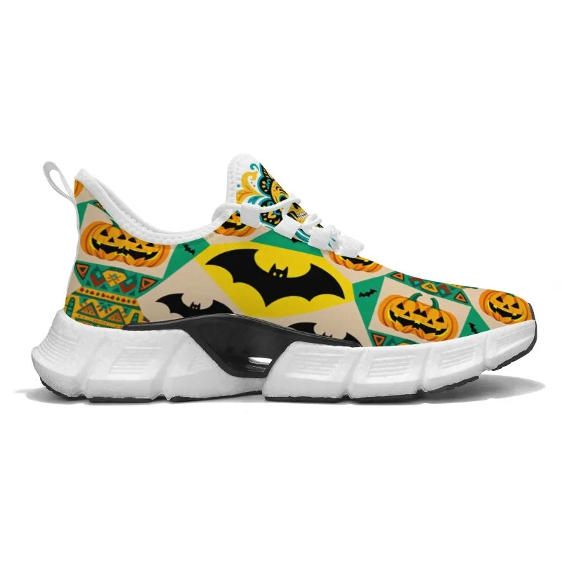 Zapatos informales personalizados, tela de malla plana, zapatos tejidos voladores, ligeros, transpirables, diseño de Festival de terror y murciélago de Halloween