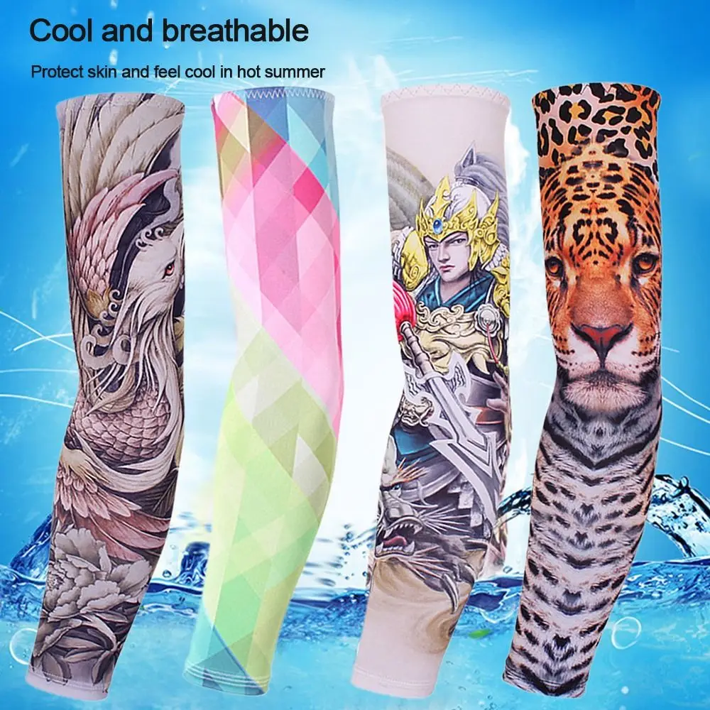 1Pair New Warmer Outdoor Sport Summer Cooling Basketball Arm Cover Flower Arm Sleeves Sun Protection Tattoo Arm Sleeves