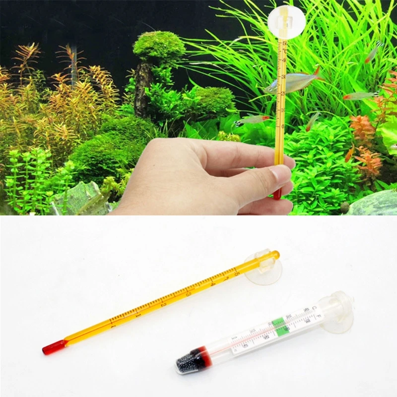 367D Thermometer with Suction Cup, Glass Tube Aquarium Fish Thermometer Temperature