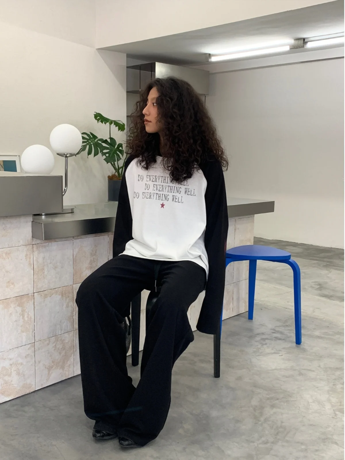 American Style Long Sleeve Pure Cotton Printed Shoulder Insert T-Shirt Women's Autumn Base Shirt Slimming Top GOGO BURN