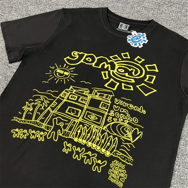 ADWYSD Black Short Sleeves Men Women 1:1 Top Quality Casual Line-drawing Print Shirts