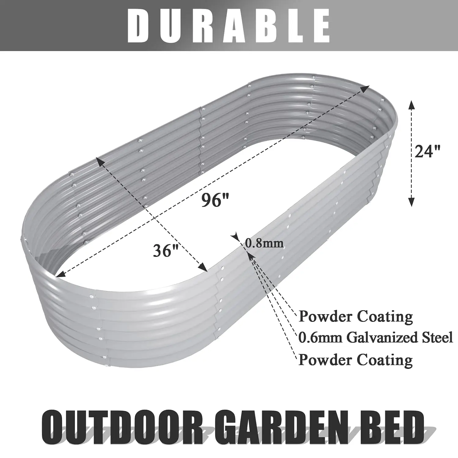 8x3x2ft Galvanized Raised Garden Bed, 24