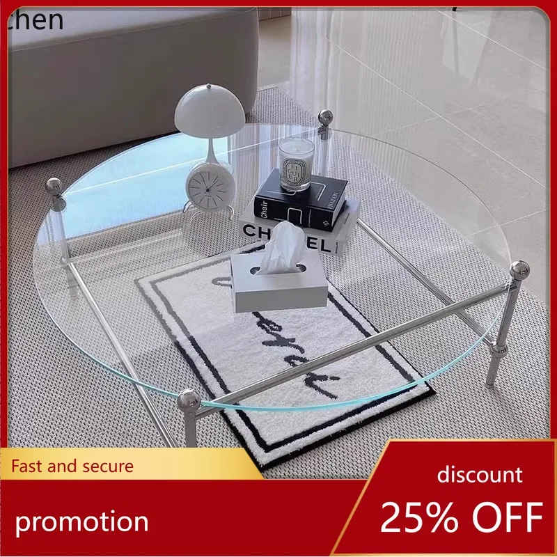 

CZ Vintage Furniture Modern Tempered Glass Small Apartment Coffee Table Living Room Bedroom Transparent Small Round Table