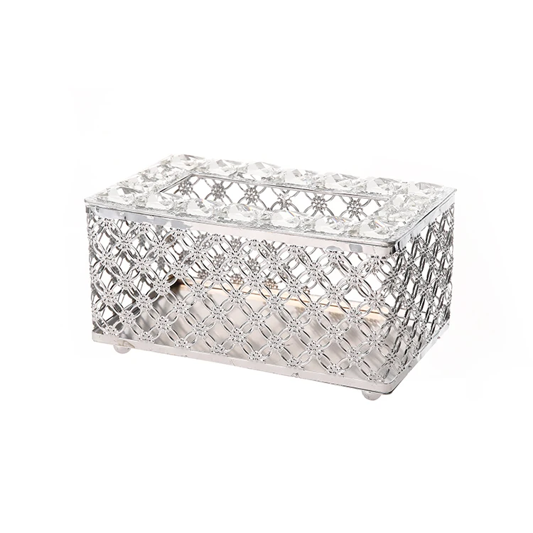 

New Product Living Room Car Decoration Napkin Box Luxury Crystal Gold Silver Fancy Metal Tissue Box