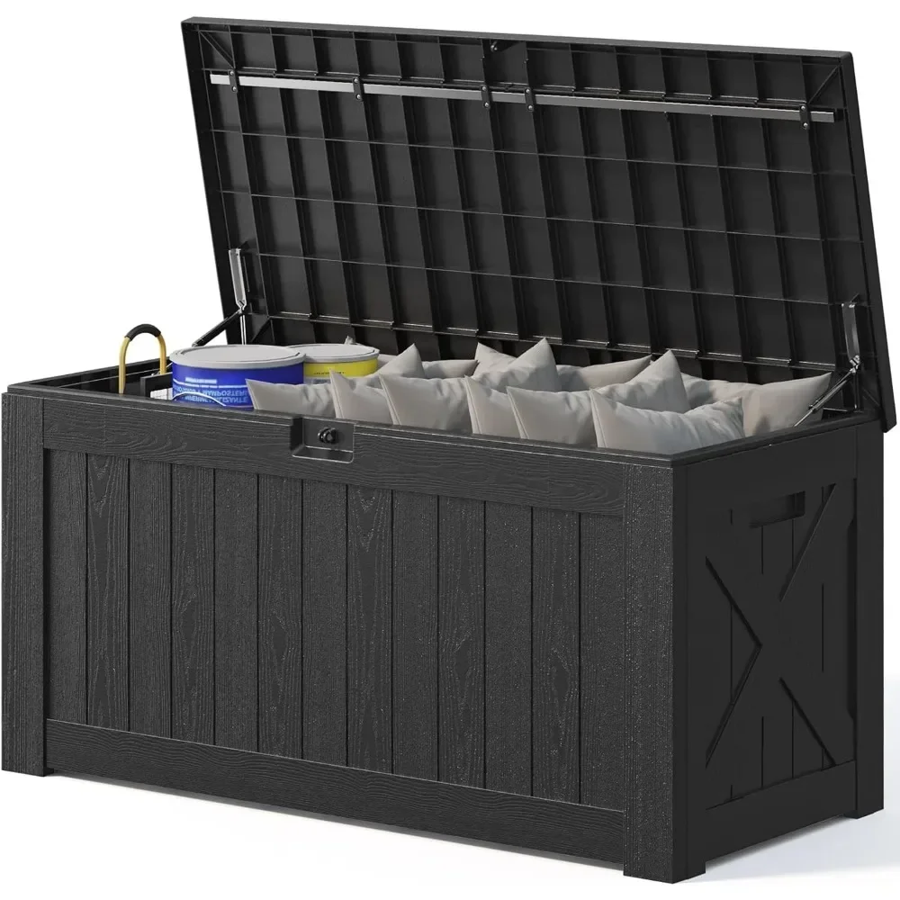 

120 Gallon Large Deck Box, Outdoor Lockable Storage Box for Gardening Tools, Waterproof Deck Box for Patio Furniture