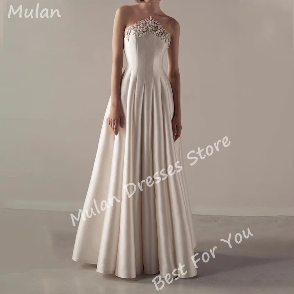 Elegant Beads Long Evening Dresses for Women Strapless Floor-Length A-Line Special Events Prom Party Wedding Gala Dress 2024