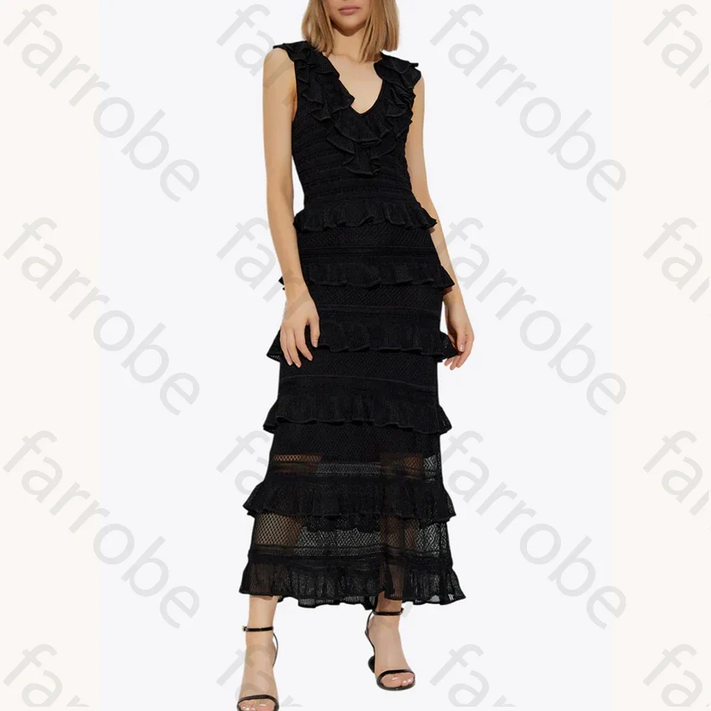 ที่กําหนดเอง Crush Frilled V คอ Midi ชุด A-Line ชุดราตรีโอกาสอย่างเป็นทางการประณีตคุณภาพสูงปาร์ตี้พรหมผู้หญิง