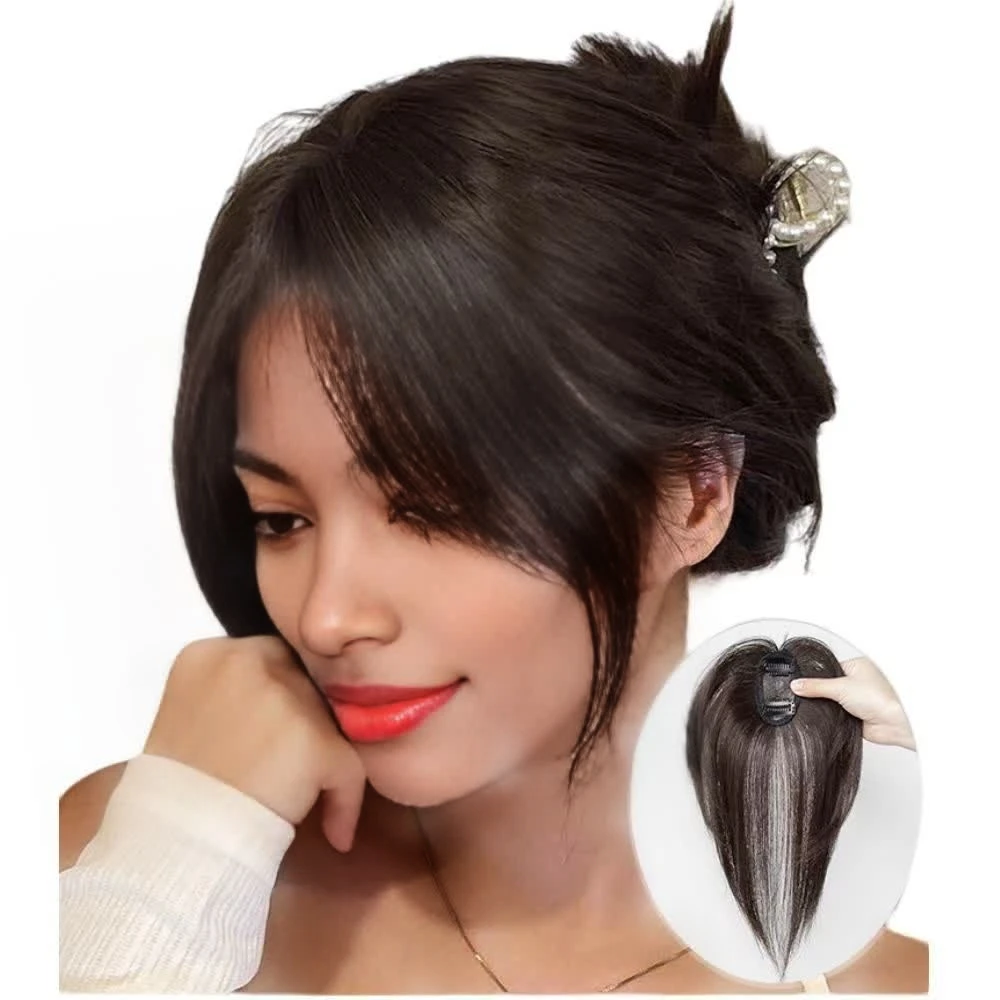 Natural 100% Human Hair Bangs Side Fringe for Women 3D Middle Part False Bangs Clip-in Extensions Hair Accessories Hairpieces