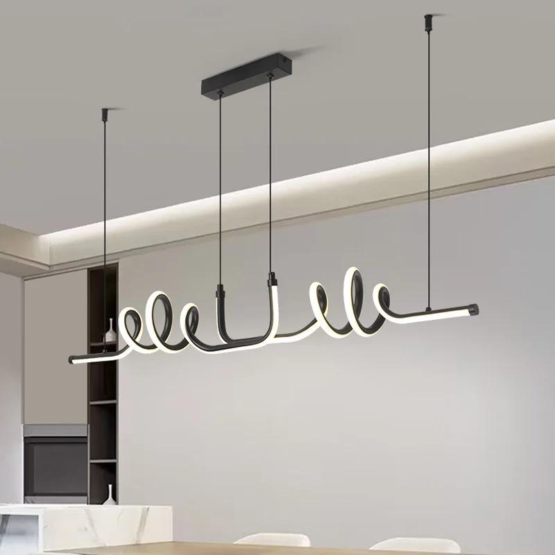 Pendant Light Fixture Black LED  Modern Home Decor Curved LED Chandelier Power Saving Lighting Dining Room Kitchen Pendant Lamp