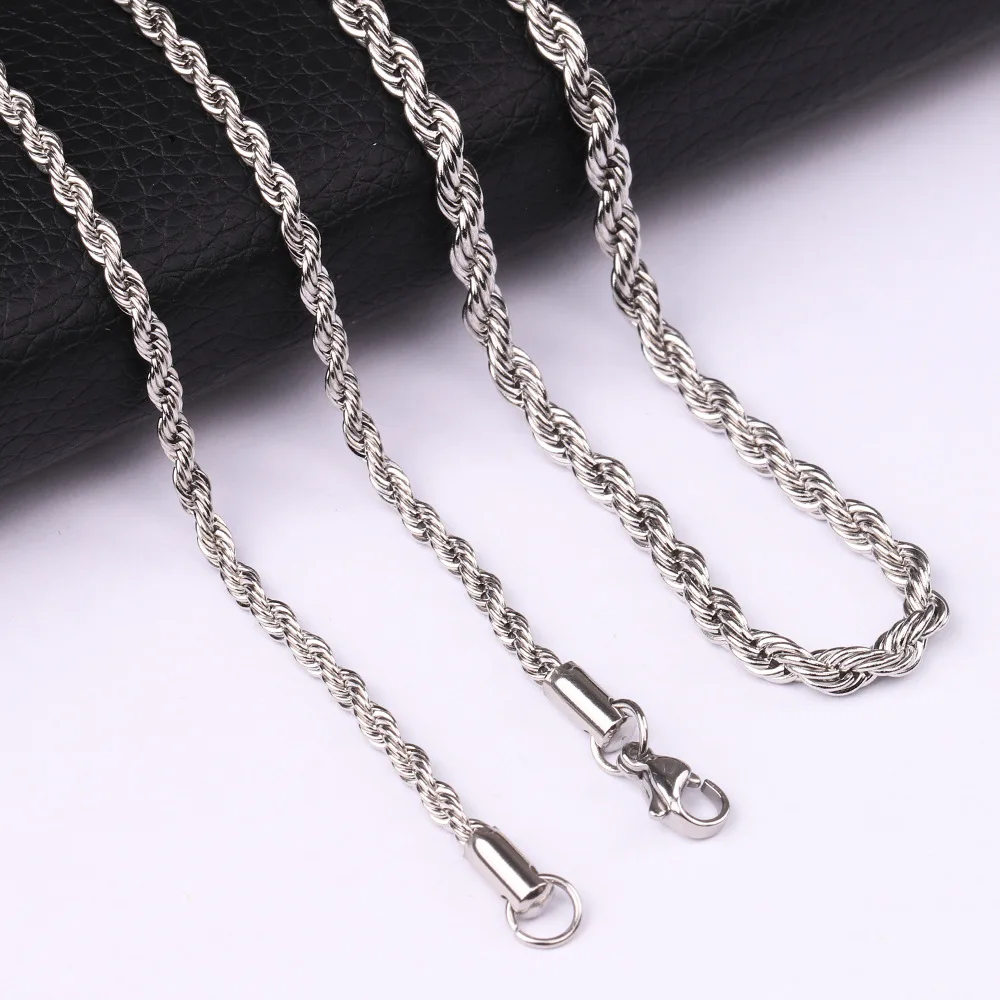 Silberfarbene 3mm Edelstahl-Halskette für Männer, Gedrehte Kette, Basis-Kette, Hip-Hop-Schmuck, Trendige Accessoires – Detail 5