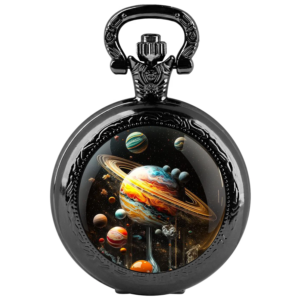 

Black Stainless Steel Starry Sky Glass Dome Quartz Pocket Watch Necklace Women Wen Jewelry Pendant Chain Kids Exquisite Gift