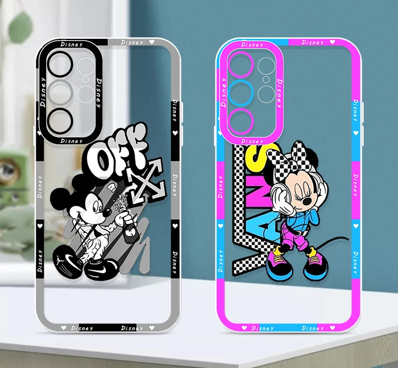 Fashion Mickey Minnie Mouse For Samsung Galaxy S23 S22 S21 S20 Pro FE Ultra A23 A52 A53 A71 Angel Eyes Transparent Phone Case