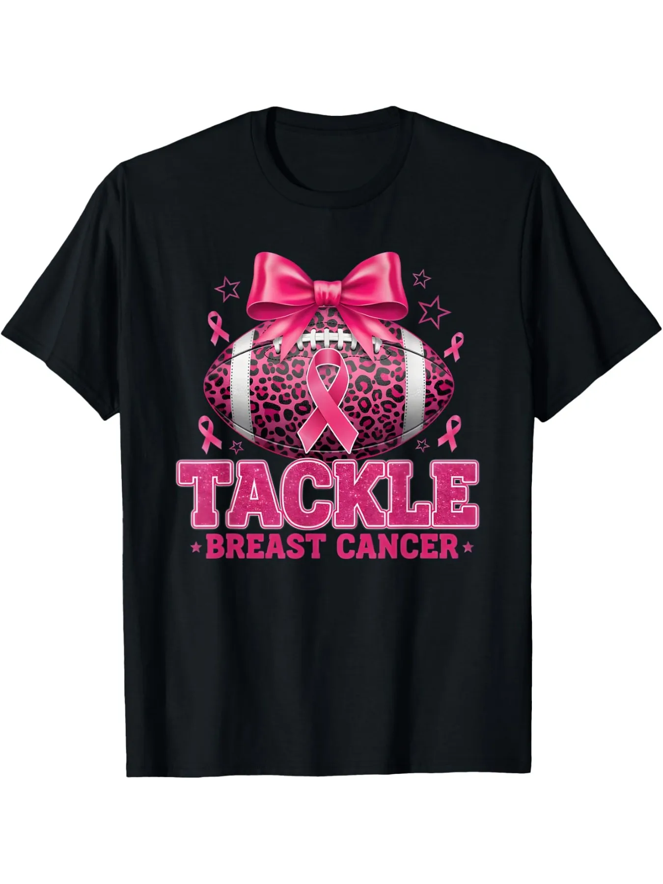 Anti-breast Cancer Awareness Rugby Women's T-shirt, The Same Casual Short-sleeved Crew Neck Shirt for Men and Women, Super Soft Summer T-shirt, Daily Wear, Christmas Gifts, Halloween Gifts, Thanksgiving Gifts, Suitable for Men and Women,