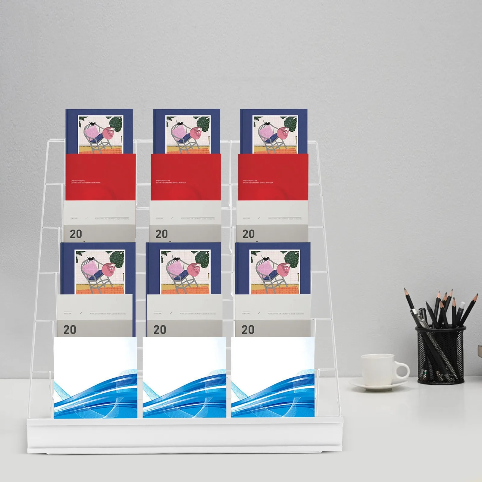 

6-Tier Tabletop Magazine Rack, White Iron Book Organizer, Multi-Tier Book Display Stand for Desk, Compact Table Top Book Rack