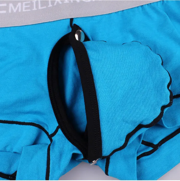 Open Front Men Underwear Cotton Boxer Shorts Pouch Bulge Crotch Removable Sexy Panties Male Boxershorts Underpants