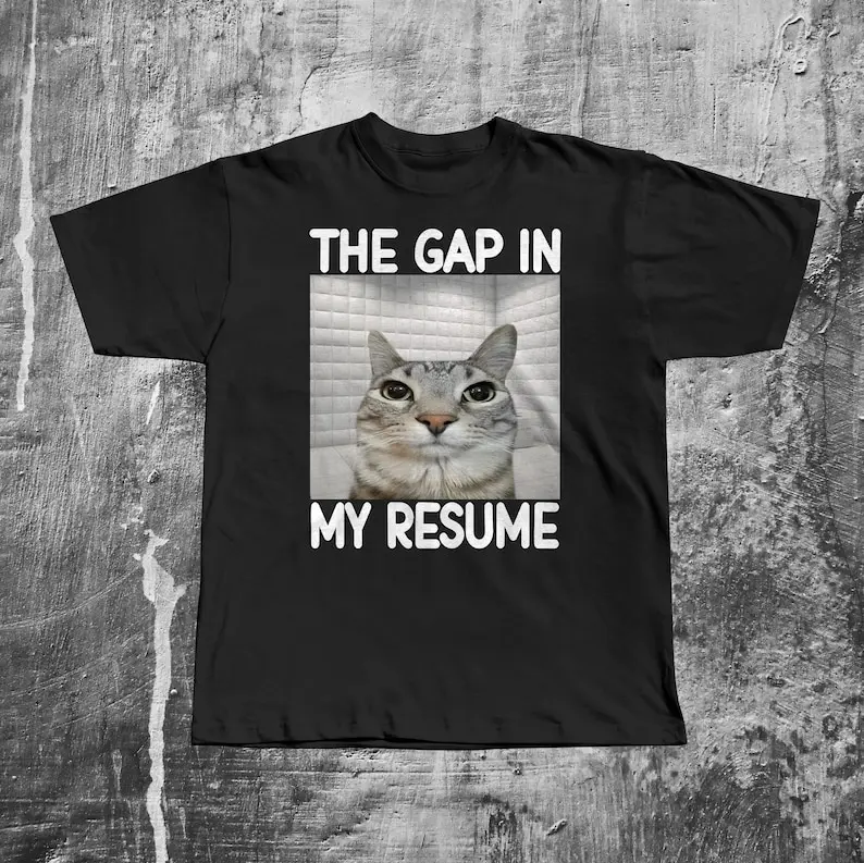 The-Gap In My Resume Camiseta divertida Dank Meme, regalos para amantes de los gatos, ropa desenganchada, camiseta Brainrot, camiseta de gatos tontos