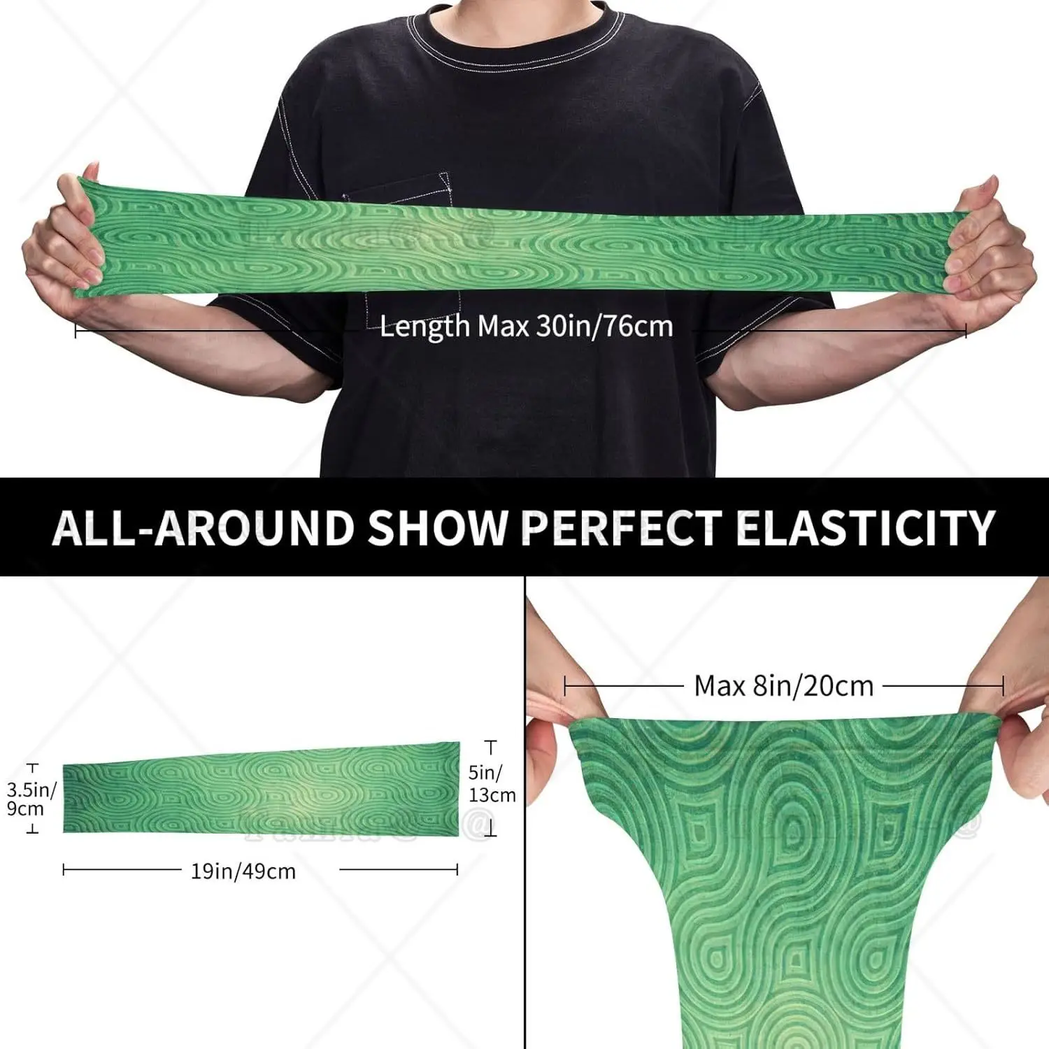 Mangas de protección solar con estampado de textura curvada verde para mujeres y hombres, mangas deportivas refrescantes para golf, correr, ciclismo y senderismo
