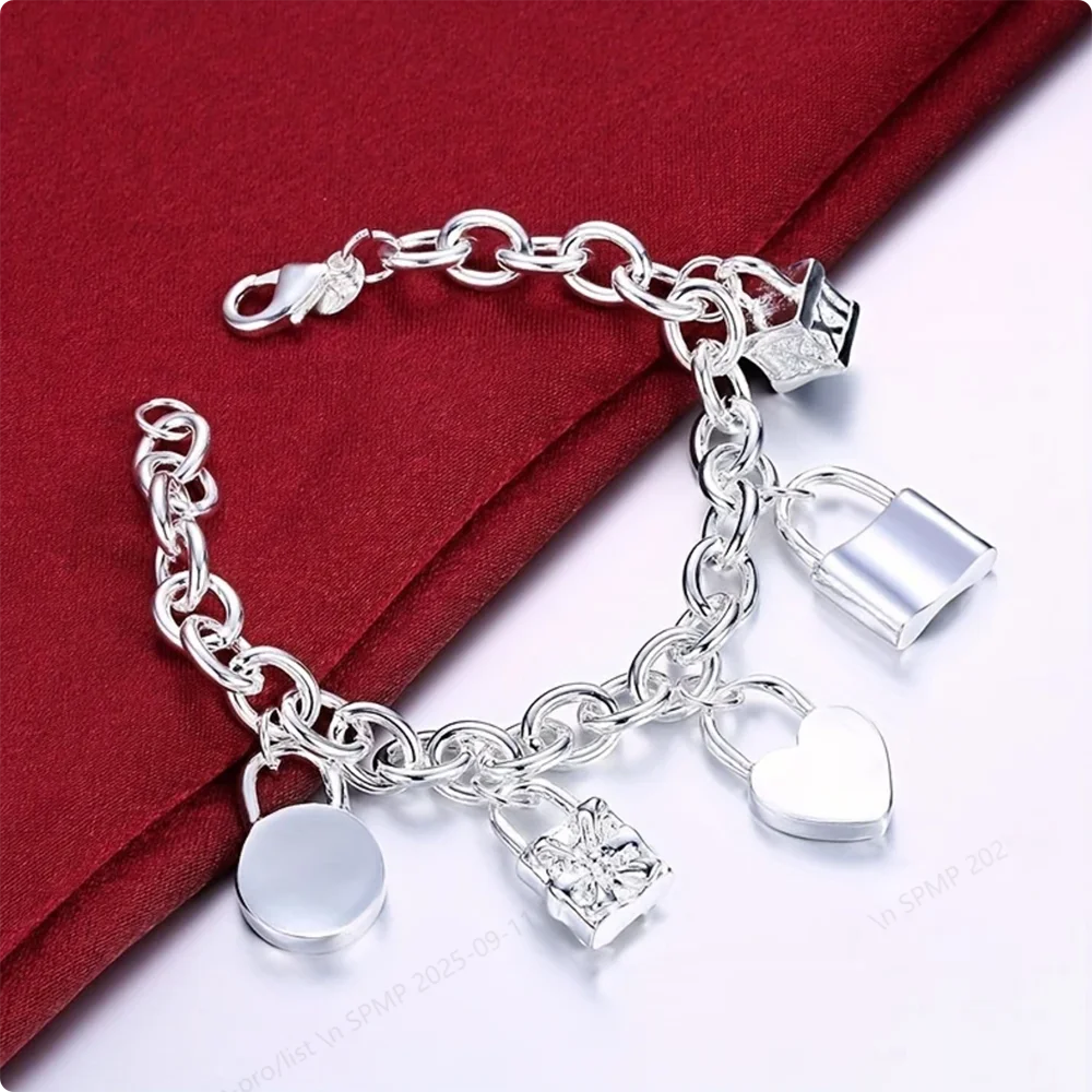 

925 Sterling Silver 8 Inches Exquisite Simple Lock Bracelet For Women Engagement Gift Jewelry Wedding Fashion Party