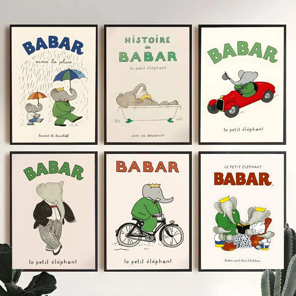 B-Babar The E-Elephant Anime Poster Decorative Wall Art Stickers Mural For Home Living Room Hallway Decor Gift