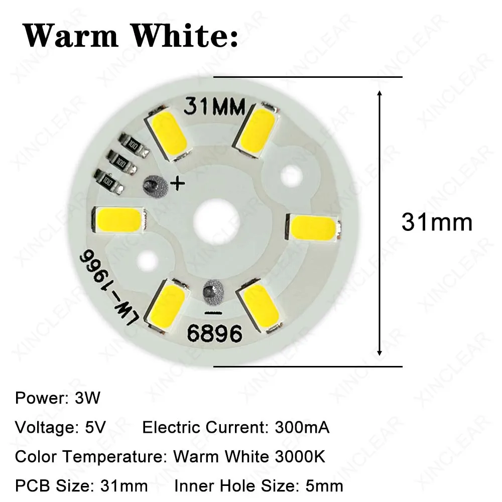 10ชิ้นความสว่างสูงไฟLEDคณะกรรมการ3วัตต์สีขาวอบอุ่น5โวลต์เส้นผ่านศูนย์กลาง31มิลลิเมตรSMD 5730ลูกปัดคณะกรรมการ+ 2เข็มลวดสำหรับDIYหลอดไฟรอบเปลี่ยนแหล่งกำเนิดแสง