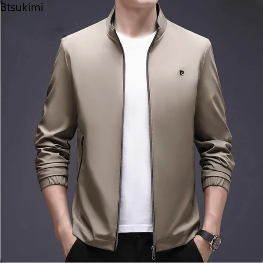 

Spring Autumn Fashion Men's High Quality Zipper Pockets Jackets Solid Stand Collar Business Casual Jackets Handsome Youth Coats