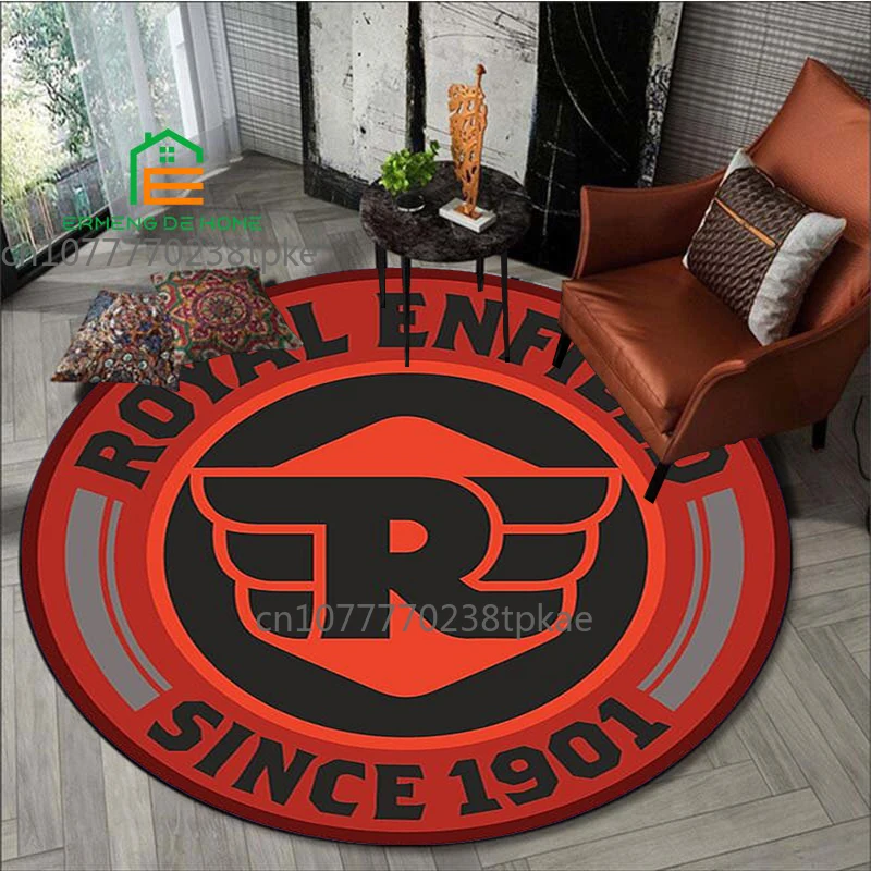 Retro Royal Enfield motorcycle Printing Round Carpet Living Room Bedroom Beautiful Rugs Non -slip Door Pad Floor Mats Area Rug