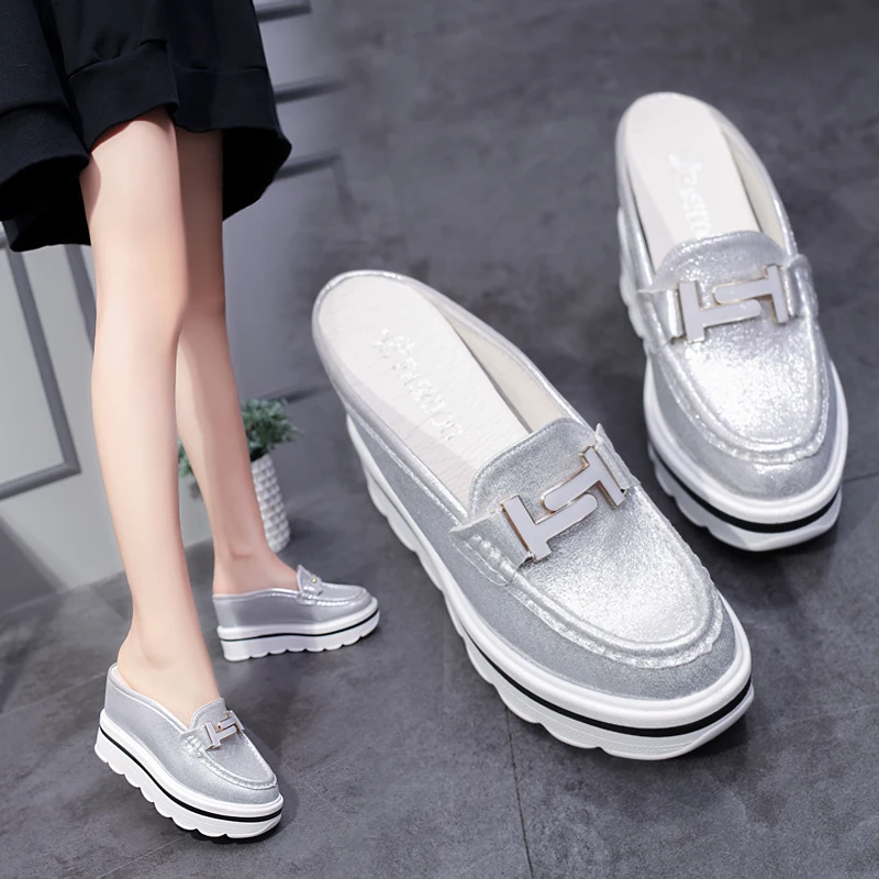 Sandals and Slippers Women\'s New Korean Version of The Thick Bottom Wedge Slippers Baotou Half Slippers women casual shoes ﻿