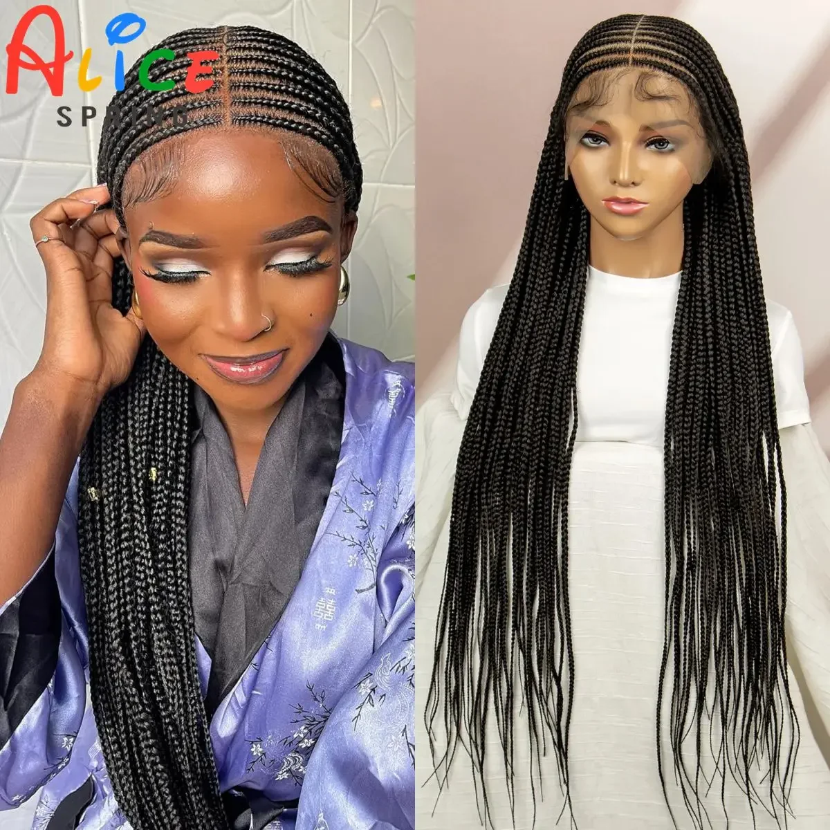 

36 Inches Cornrow Braided Wigs Synthetic Full Lace Braids Wig for Black Women Straight Knotless Braiding Hair Wig With Baby Hair