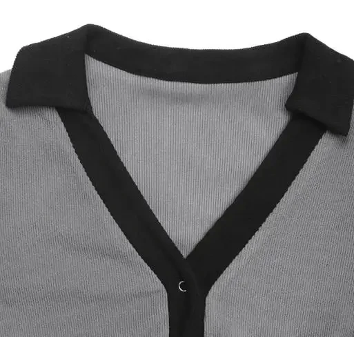 

Women's Fashion Skinny Bodysuits New Autumn One-Piece Top with Lapel Contrasting Color Ribbed and Brushed One-Piece Clothing