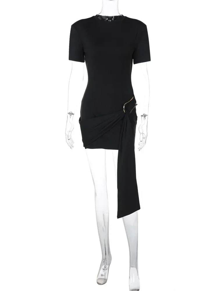 ファッションメタリックスリムミニドレス女性半袖ハイウエストフリルエレガントな包帯パーティードレス女性のボディコンドレス