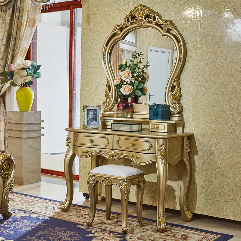 European champagne gold dresser bedroom small apartment makeup table lacquer French ivory white table