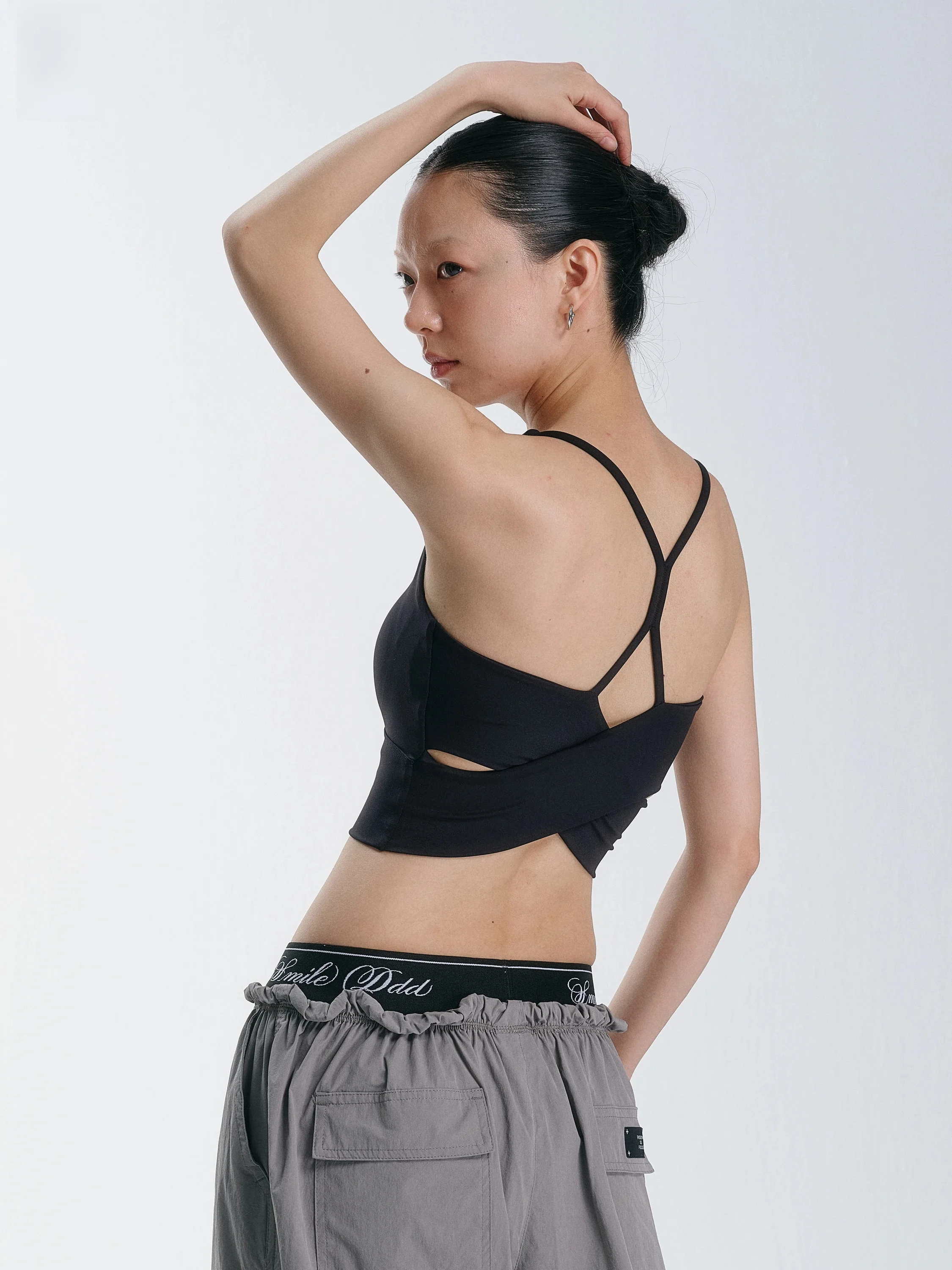 Smile Ddd Sports Bra Fitness Dance Vest with Built-in Chest Pad Cross Back Shockproof Nylon U-neck High Elasticity Short Style