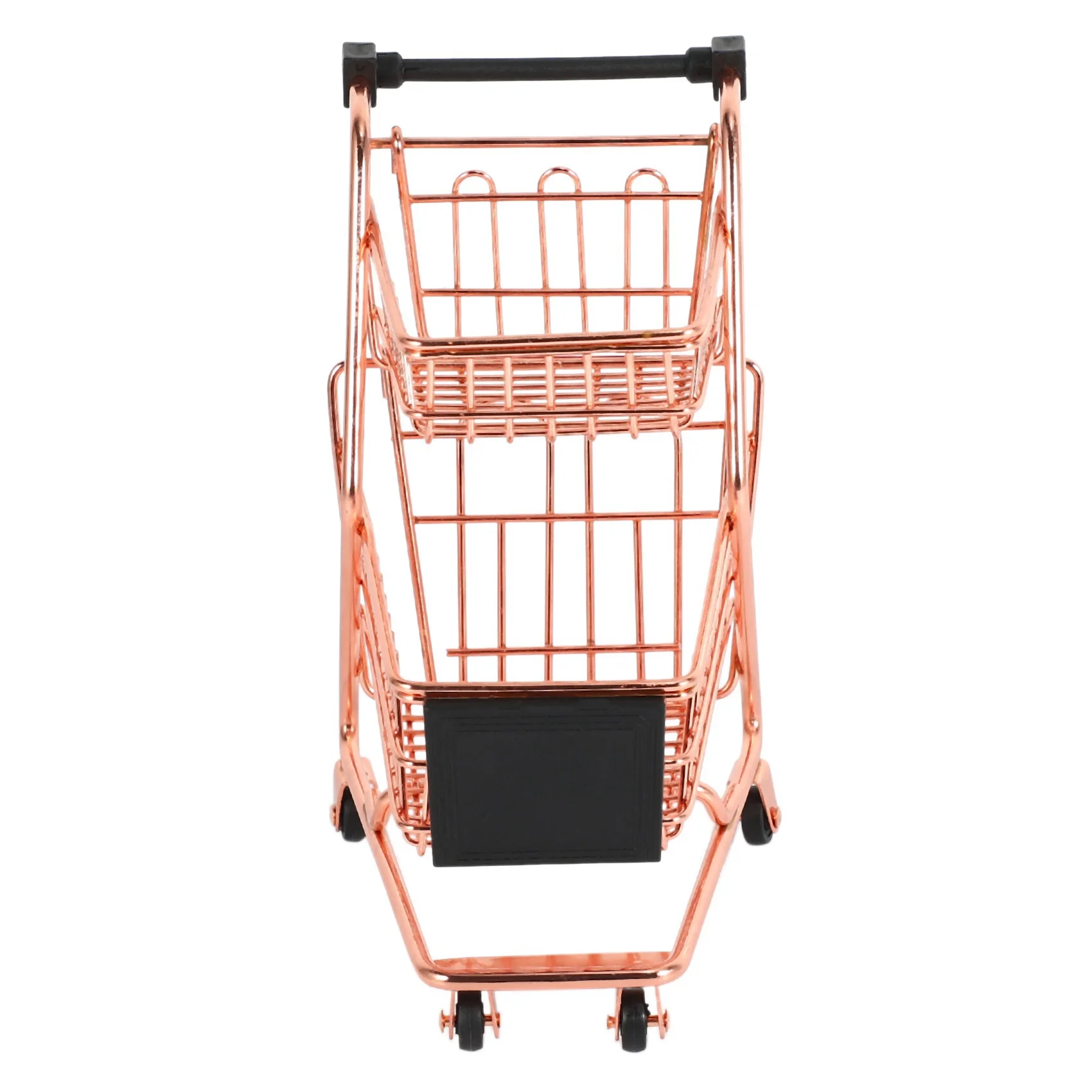 BHBD-2X Mini Double Layers Shopping Cart Model Wrought Iron Supermarket Trolley Metal Rose Gold Storage Basket Rose Gold