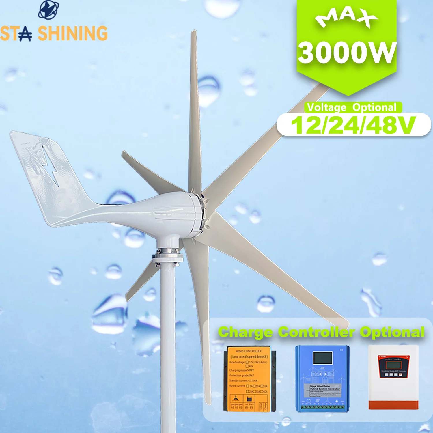 

【Higher-Output】Horizontal Wind Turbine Generator 3000W Windmill w/MPPT Charger/Hybrid Solar Wind Power System, Home Use 6 Blades