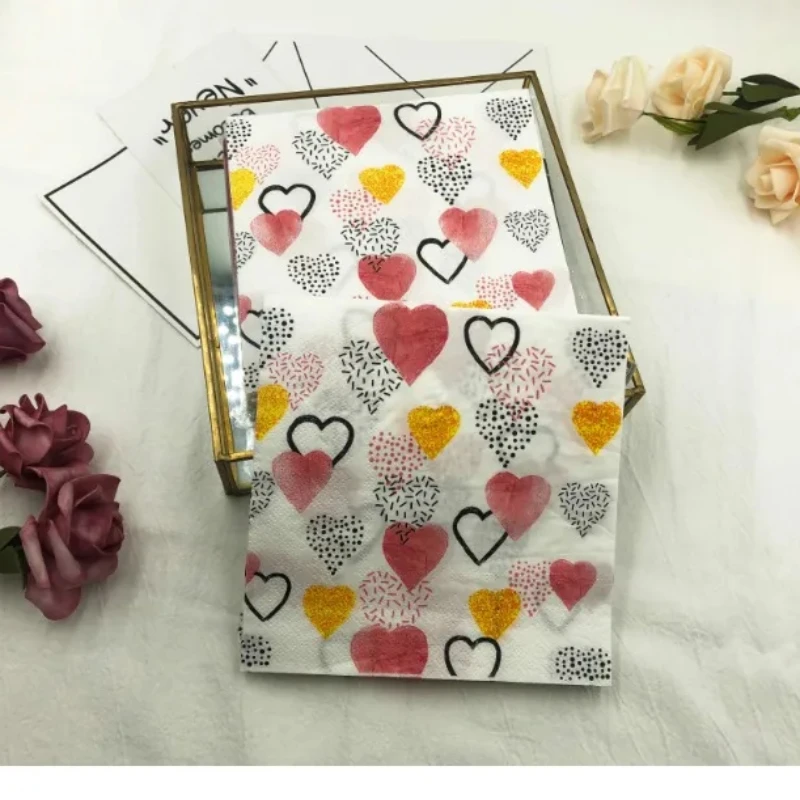 Colorful Printed Napkins 2-Ply Love Models Wedding Decorative Paper Napkins Wedding Party Folded Square Napkins 33cm 20pcs/pac