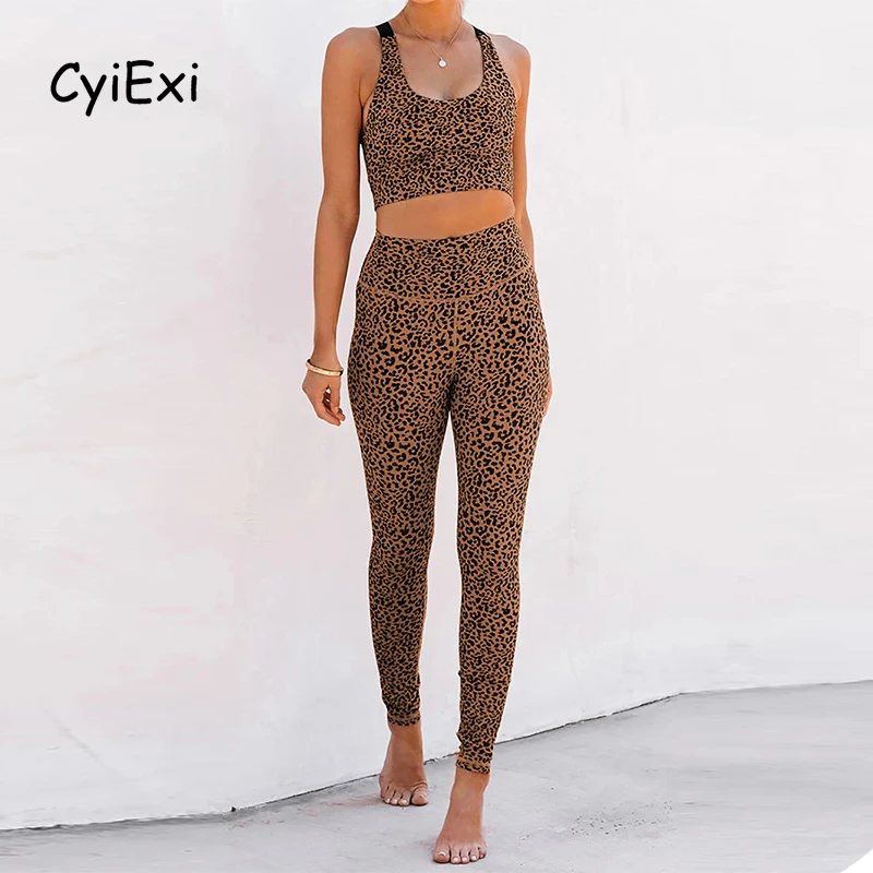 

CyiExi Tie Dye/Cheetah Print Plus Size Sports Suits Gym Legging Set Women Push Up Tops Pants Female 2 Pieces Sets Bra + Leggings