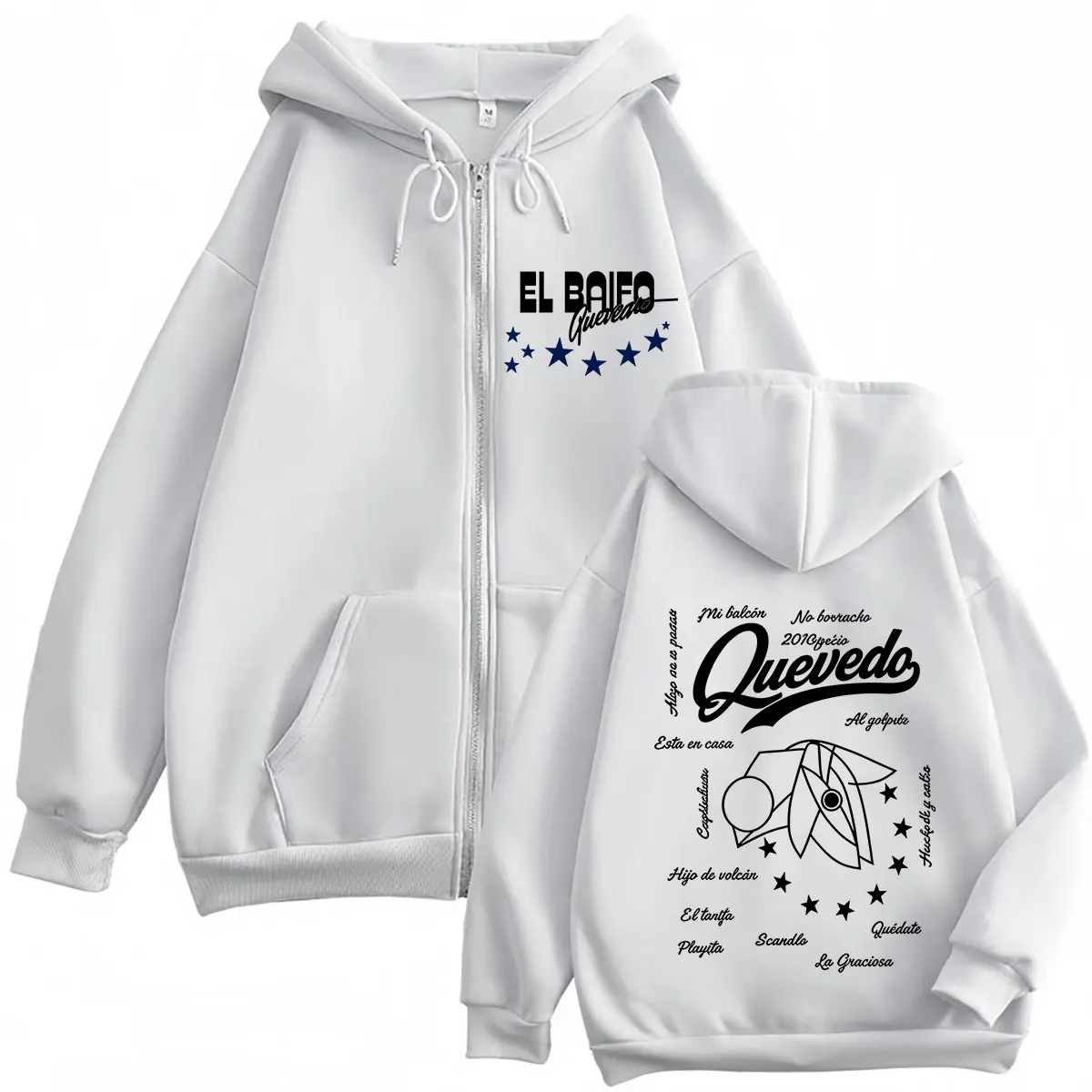 QUEVEDO EL BAIFO Album 2026 Tour Graphics Zipper Hoodie Herren Damen Mode Sweatshirts Lässige, lockere, übergroße Jacke mit Reißverschluss – Detail 7