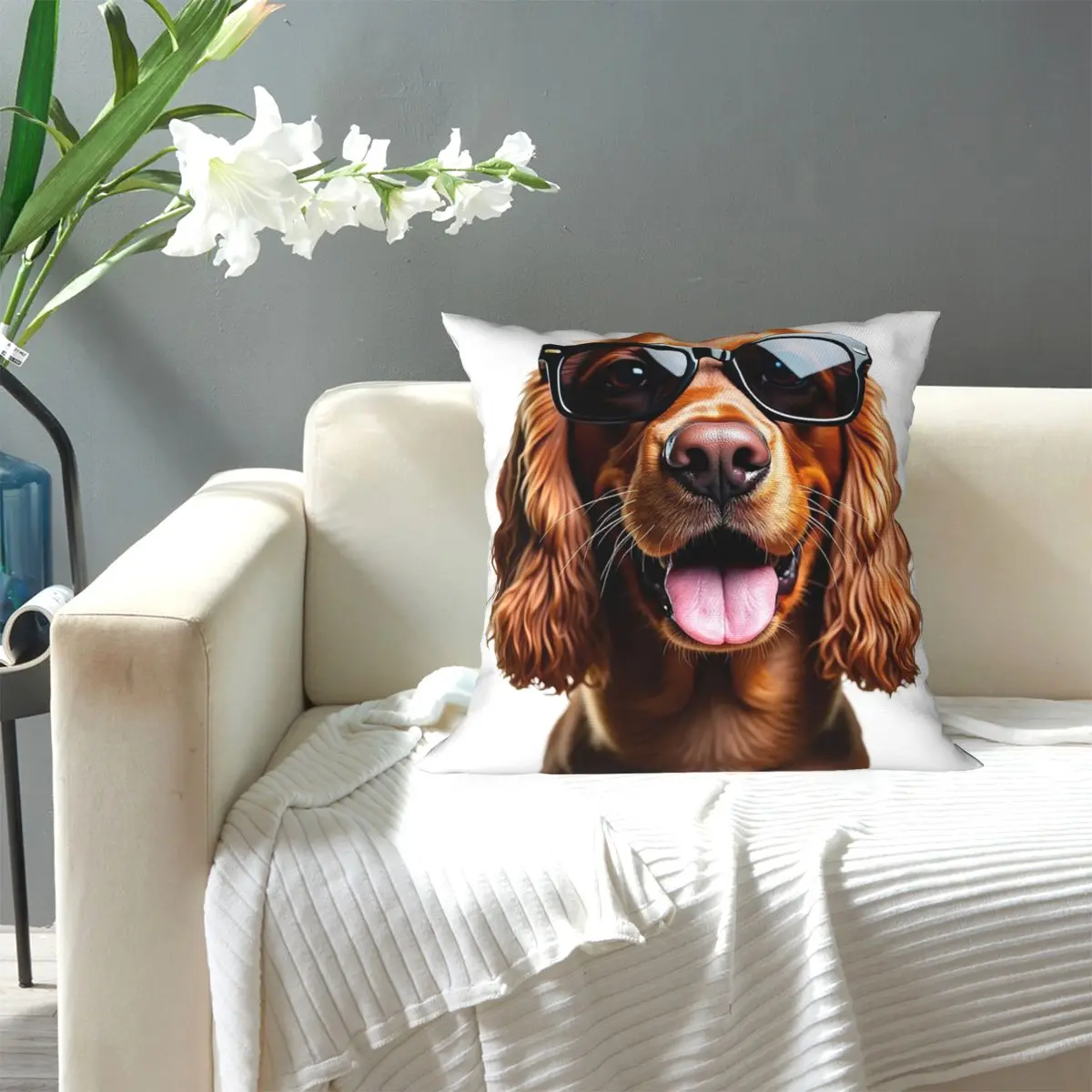 Funny Cool Cocker Spaniel Wearing Sunglasses Square Pillowcase Pillow Cover Cushion Decor Throw Pillow for Home Living Room