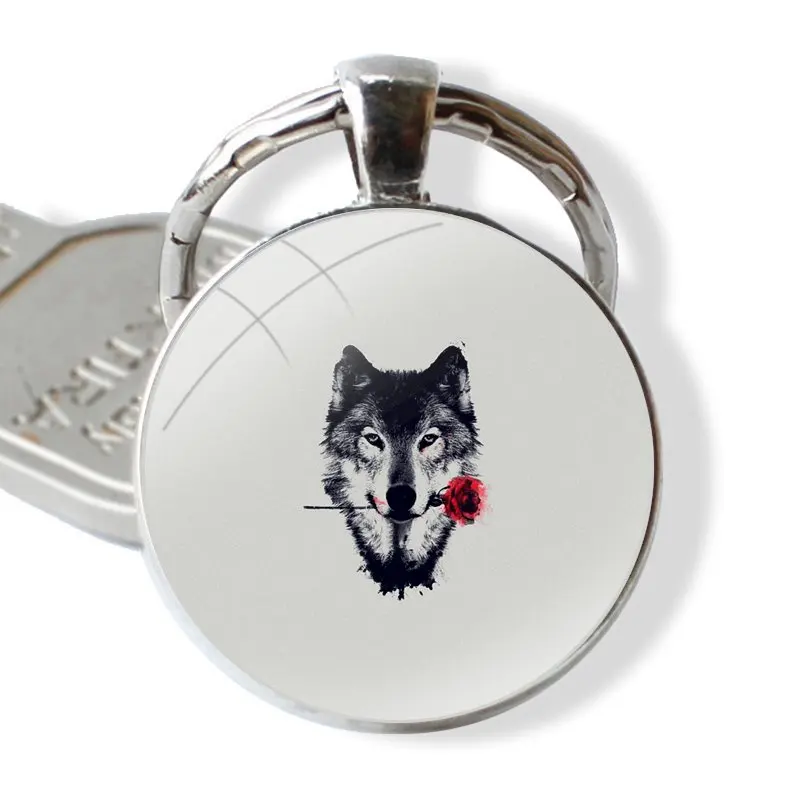 Porte-clés pendentif en verre et métal pour hommes et femmes, porte-clés animaux le loup, accessoires bijoux, cadeaux, JOClassic