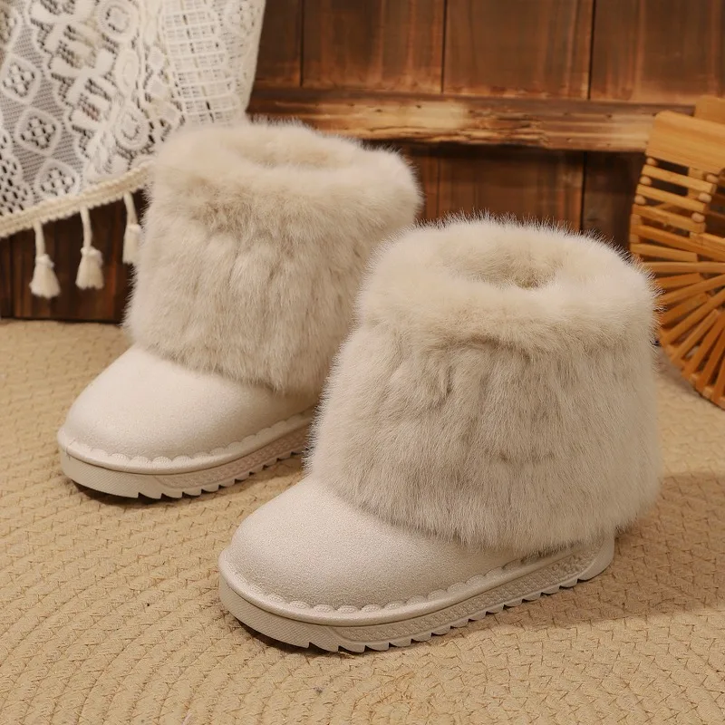Kids Winter Snow Boots Girls Plush Warm Ankle Boots Thick Fleece Lined Non Slip Soft Sole Children Outdoor Cold Weather Shoes