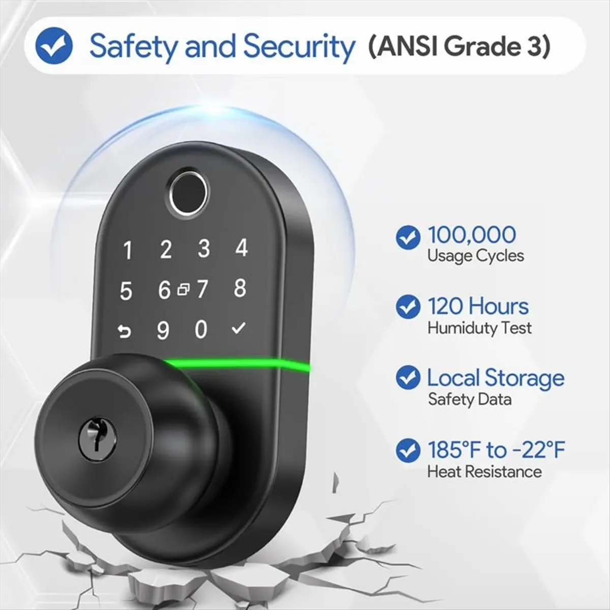 Superb- Smart Door Lock with Knob,Lock with Handle, Fingerprint Electronic Knob for Front Door, Generate Passcode Remotely