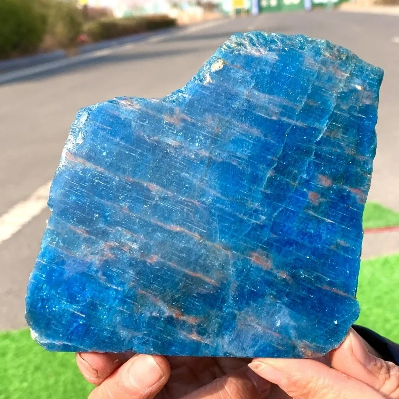1pc Blue Apatite Crystal Stone slab- Deep Blue to Navy Blue Rectangular/Hexagonal Slices for Home Decor & Making
