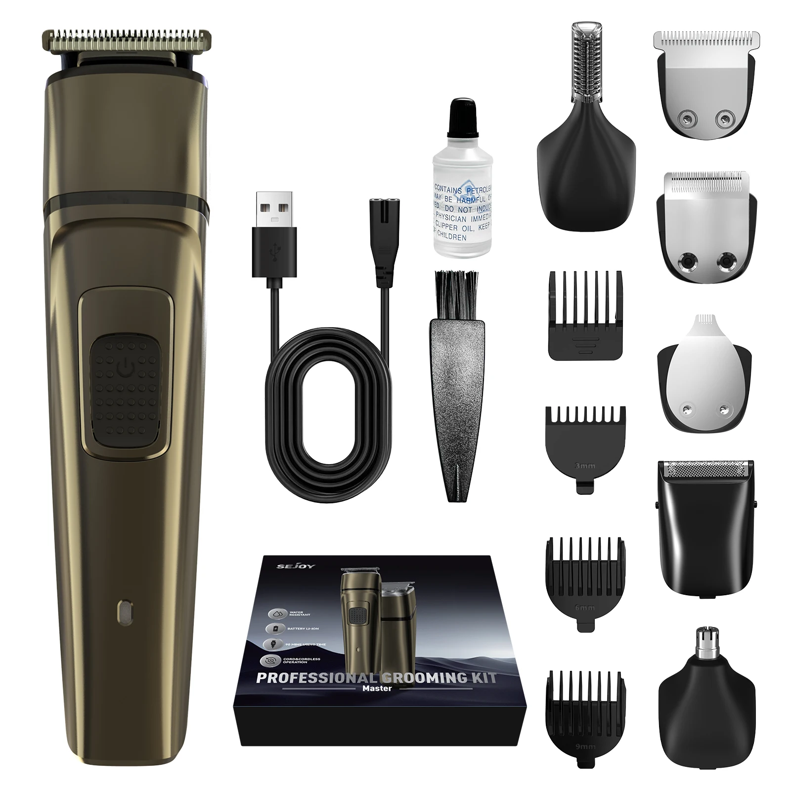 5 in 1 Electric Hair Clippers Men Professional Cordless Hair Trimmer Razors Rechargeable IPX7 Waterproof Hair Cutting Machine