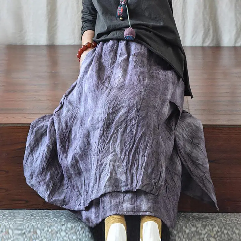 

Новое поступление, весна-осень, художественный стиль, женская свободная юбка трапециевидной формы с эластичной резинкой на талии, двухслойная винтажная длинная юбка из хлопка и льна со складками T2
