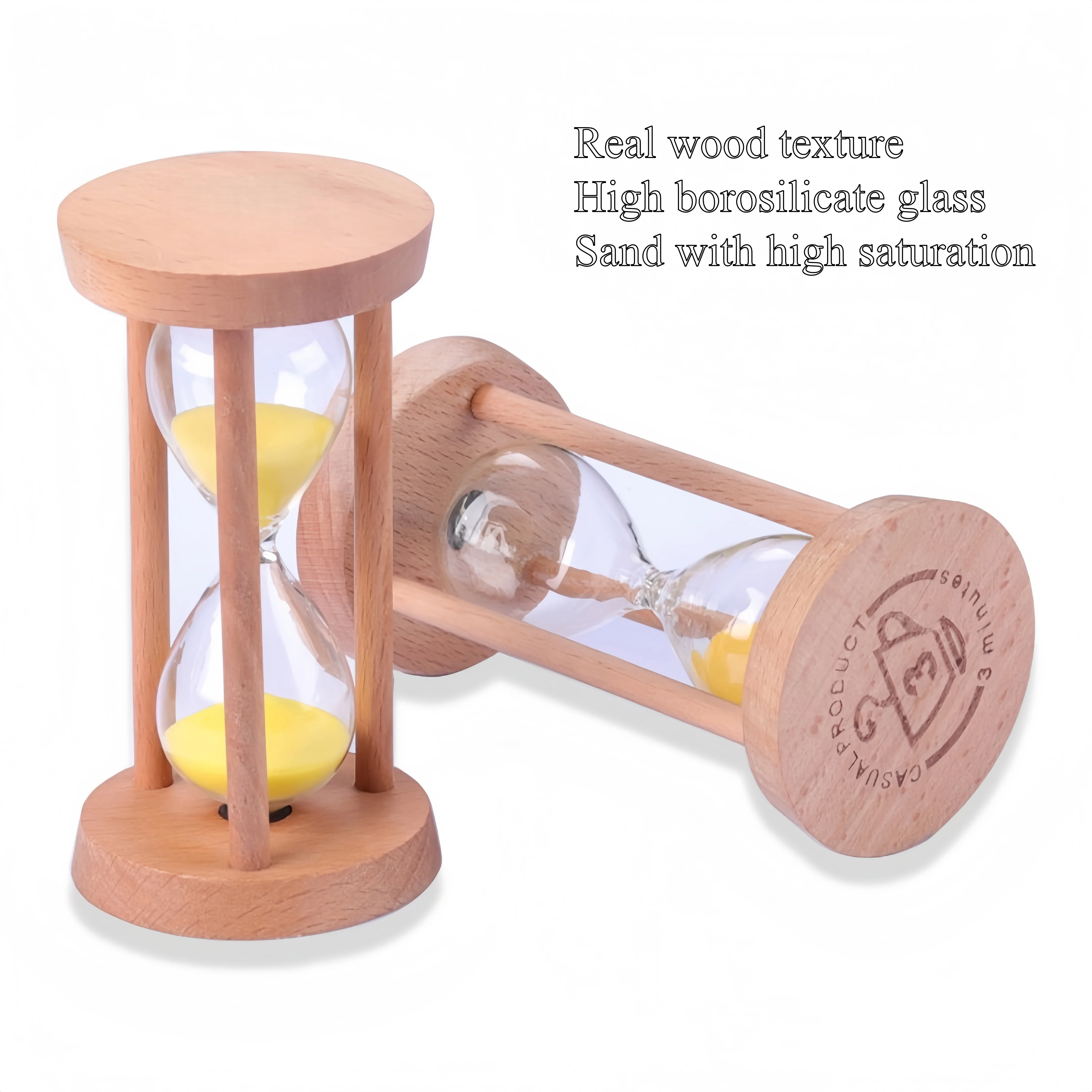 3/5 Minute Wooden Sand Timer Colorful Hourglass for Kids Time Management Kitchen Cooking Study